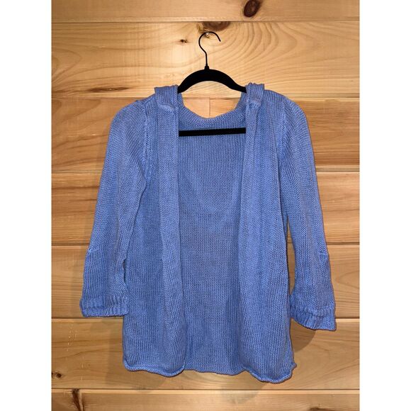Women's Blue Knitted Cardigan with Hood - Picture 1 of 3